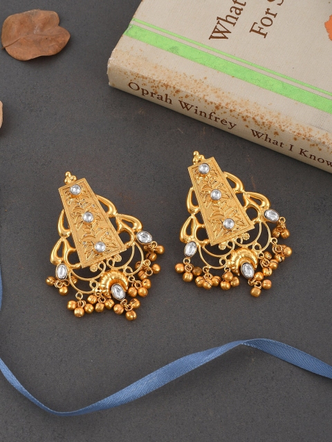 

Imittire Gold-Plated Kundan Contemporary Drop Earrings