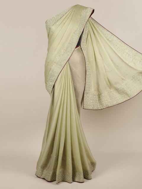 

Pothys Green Solid Poly Chiffon Saree