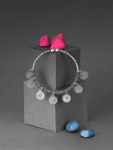 

Adwitiya Collection Silver-Toned Oxidised Charm Bracelet
