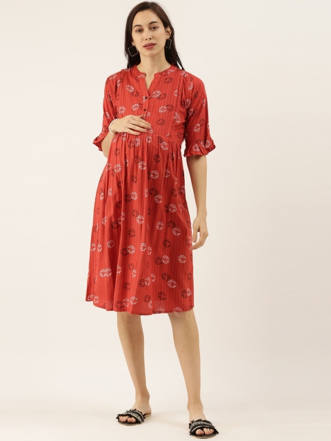 

GOLDSTROMS Women Red Printed Maternity Gown Dress