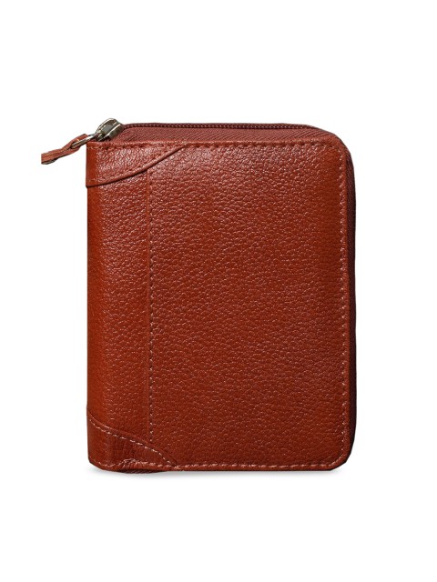 

ABYS Men Brown Solid Leather Zip Around Wallet