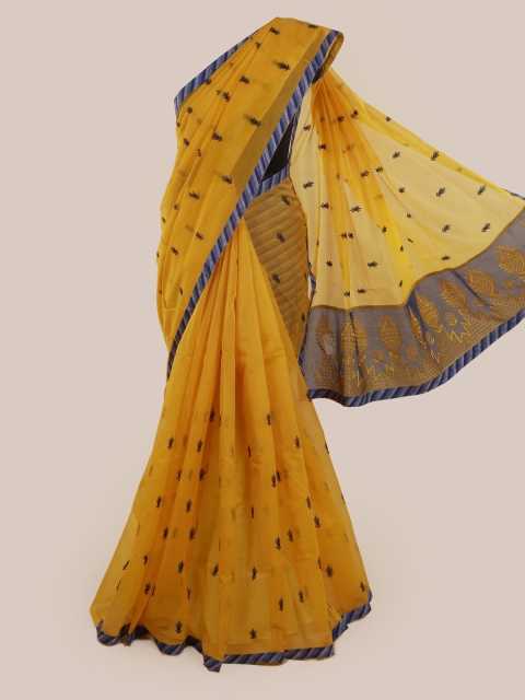 

Pothys Mustard Embroidered Supernet Saree