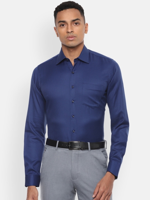

Van Heusen Men Navy Blue Regular Fit Self Design Cotton Formal Shirt