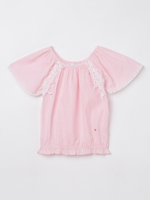 

Bossini Girls Pink Striped Pure Cotton Regular Top