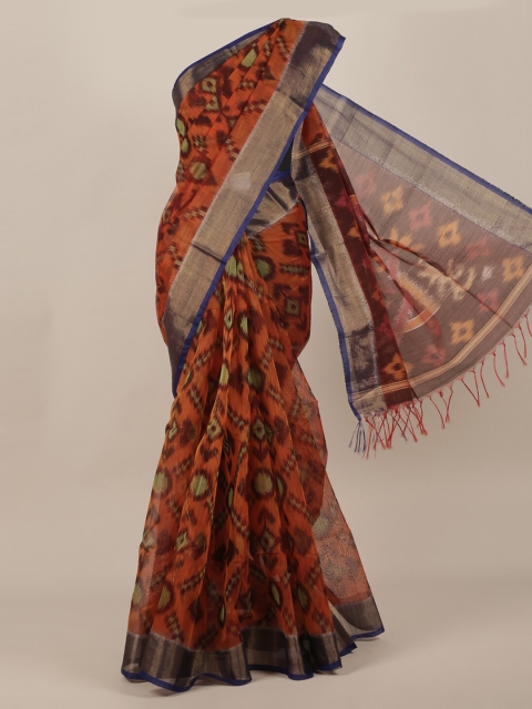 

Pothys Rust & Gold-Toned Pure Silk Printed Saree