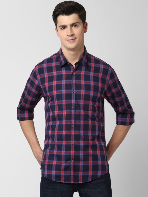 

Peter England Casuals Men Navy Blue & Red Regular Fit Checked Cotton Casual Shirt
