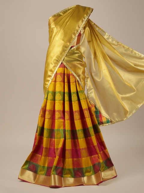 

Pothys Green & Red Woven Design Unstitched Lehenga & Blouse with Dupatta