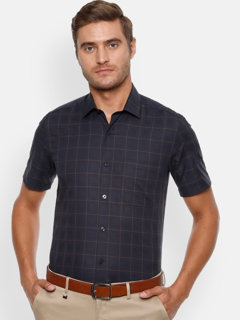 

Louis Philippe Men Navy Blue Regular Fit Checked Formal Shirt