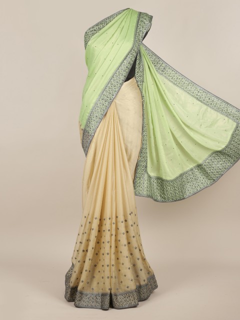 

Pothys Green Solid Poly Chiffon Saree