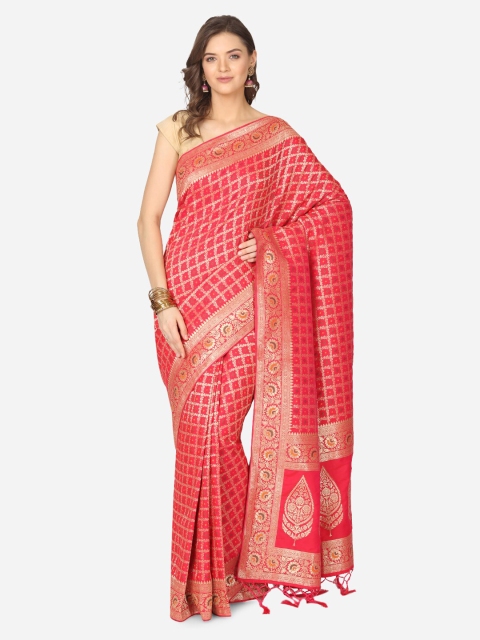 BOMBAY SELECTIONS Pink & Gold-Toned Silk Blend Woven Design Banarasi Saree