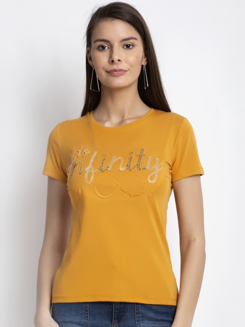 

Global Republic Mustard Yellow Printed Regular Top