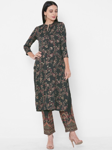 

FASHOR Women Green & Green Printed Kurta with Trousers