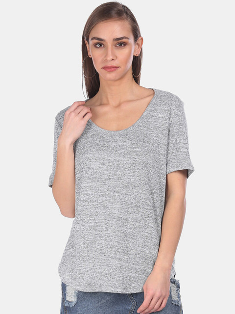 

GAP Women Grey Melange Solid Round Neck T-shirt