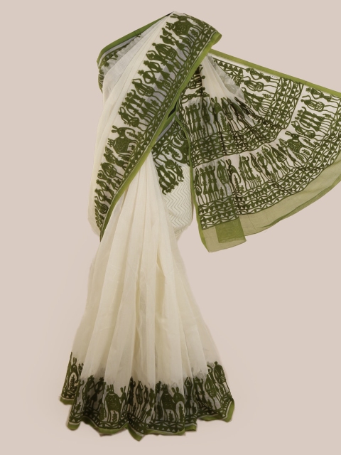 

Pothys White Woven Design Supernet Saree