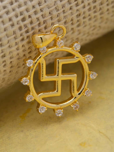 

Dare by Voylla Men Gold-Plated White CZ-Studded Swastika Pendant