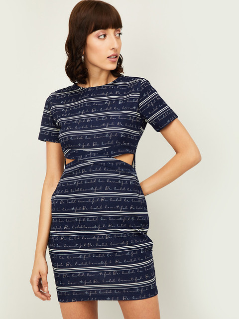 

Ginger by Lifestyle Women Navy Blue & White Striped Sheath Dress