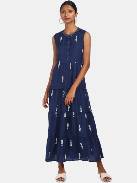 

Bronz Women Blue Printed Maxi Dress