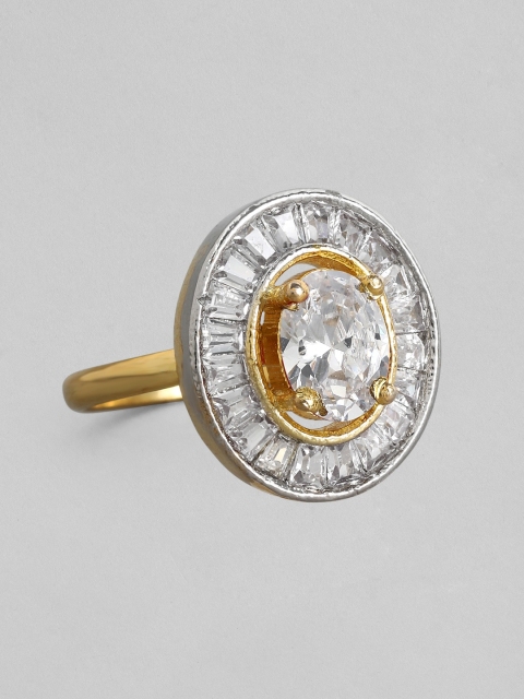 

Rubans Gold-Plated White Zircon-Studded Handcrafted Adjustable Finger Ring