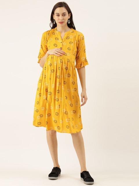 

GOLDSTROMS Women Mustard Printed A-Line Maternity Dress