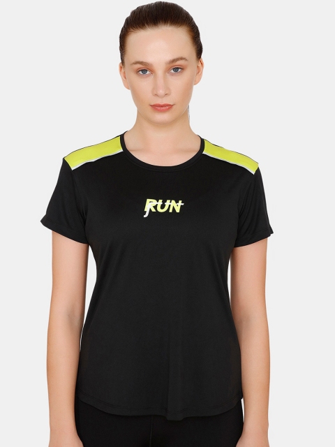 

Zelocity by Zivame Women Black & Fluorescent Green Printed Round Neck T-shirt