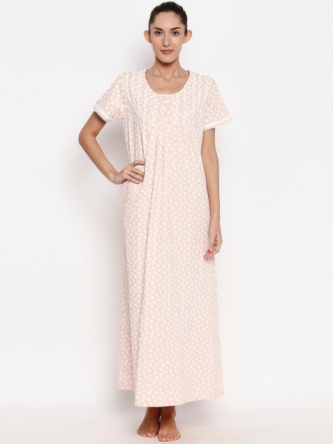 

XIN Peach-Coloured & White Printed Nightdress