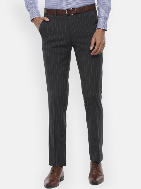 

Louis Philippe Men Black & Blue Regular Fit Striped Formal Trousers