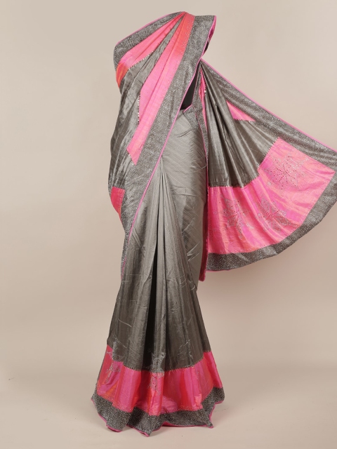 

Pothys Grey & Pink Jute Silk Colourblocked Saree