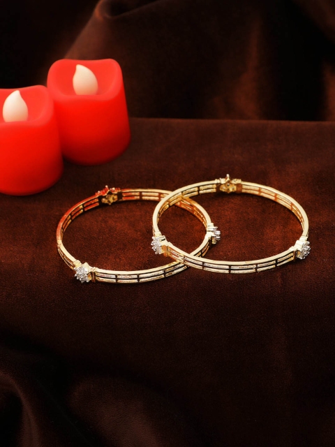 

Adwitiya Collection Set Of 2 24K Gold-Plated White Stone-Studded Handcrafted Bangles