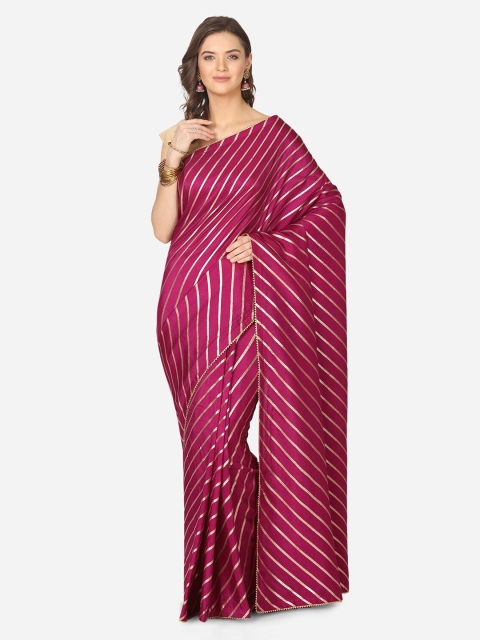 

BOMBAY SELECTIONS Burgundy Striped Banarasi Saree
