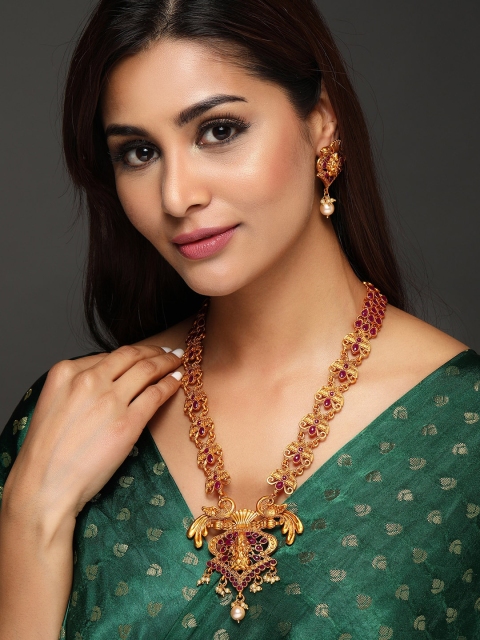 

Rubans Women Gold-Toned & Ruby and Emerald Studded Jewellery Set