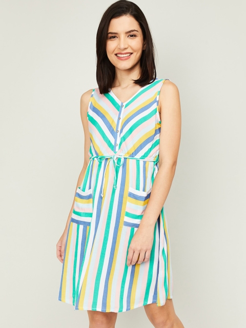 

Fame Forever by Lifestyle Women Multicoloured Striped A-Line Dress, Multi