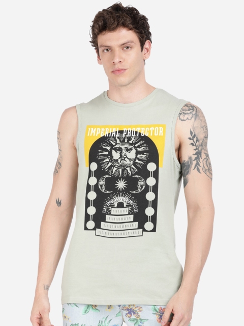 

Breakbounce Men Grey Printed Round Neck T-shirt