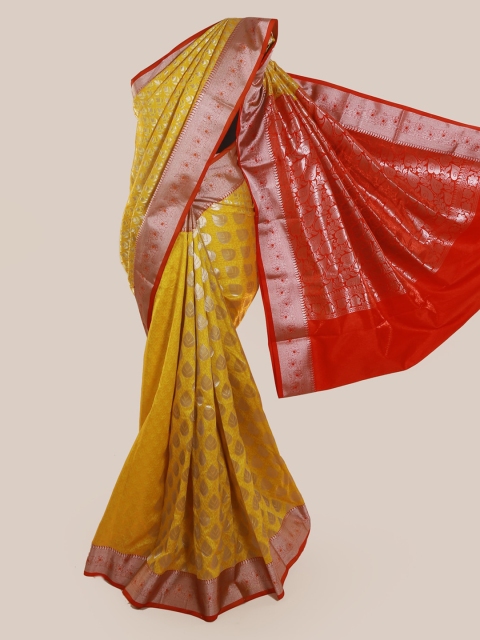 

Pothys Mustard Yellow & Red Art Silk Woven Design Saree