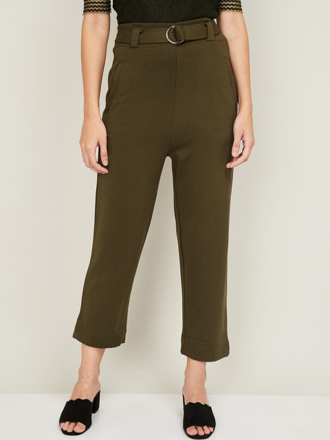 

CODE by Lifestyle Women Olive Green Regular Fit Solid Regular Trousers