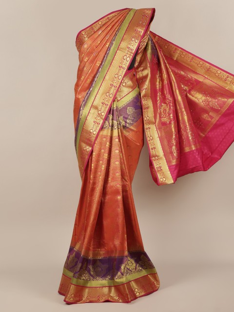 

Pothys Orange & Gold-Toned Pure Silk Woven Design Kanjeevaram Saree