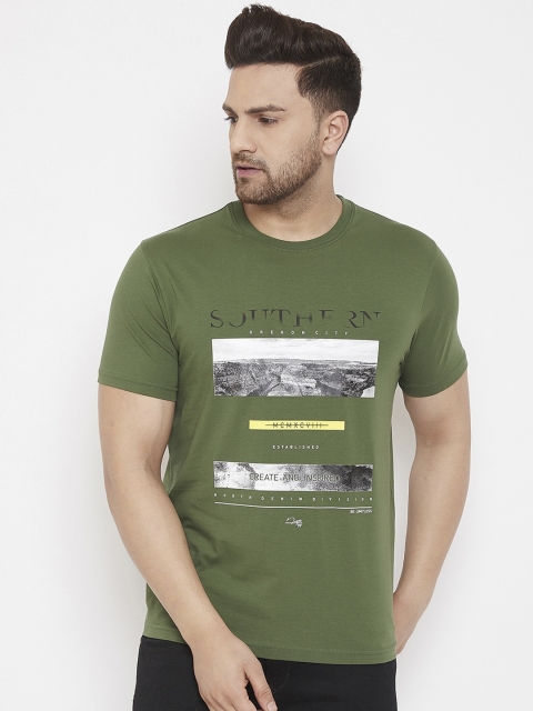 

98 Degree North Men Green Printed Round Neck T-shirt