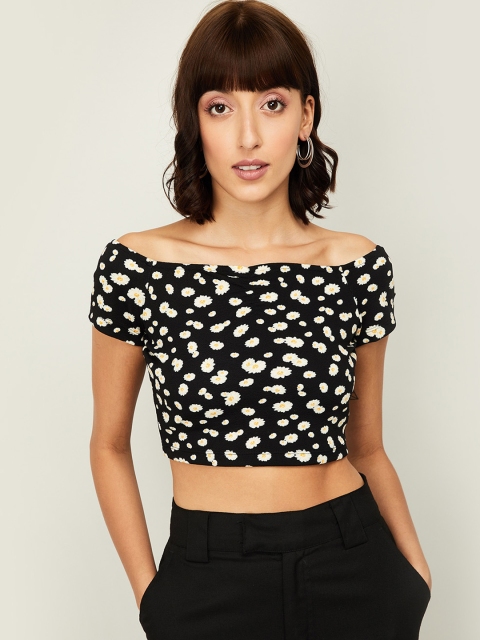 

Ginger by Lifestyle Black Floral Printed Off-Shoulder Regular Crop Top