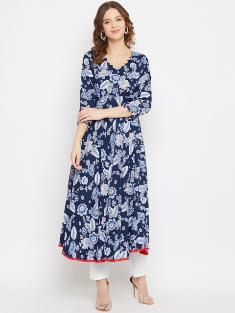 

Tissu Women Blue Floral Printed Anarkali Kurta