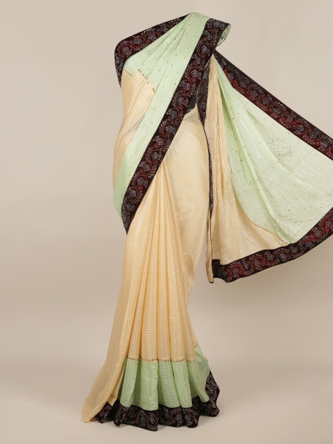 

Pothys Green & Cream-Coloured Poly Chiffon Embellished Saree