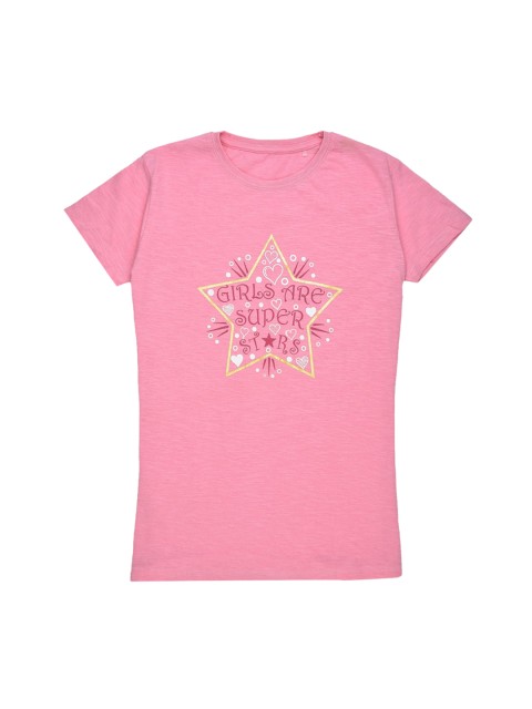 

ORANGE PUMPKKIN Girls Pink Printed Pure Cotton Regular Top
