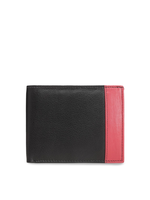 

Teakwood Leathers Men Black & Pink Colourblocked Leather Two Fold Wallet