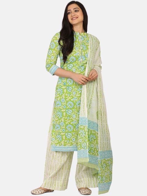 

Shaily Green & Off-White Pure Cotton Unstitched Dress Material