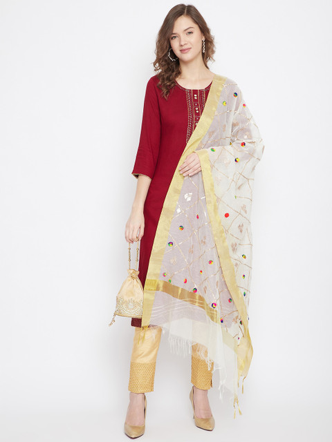 

Clora Creation Off-White & Gold-Toned Gotta Patti Embellished Dupatta