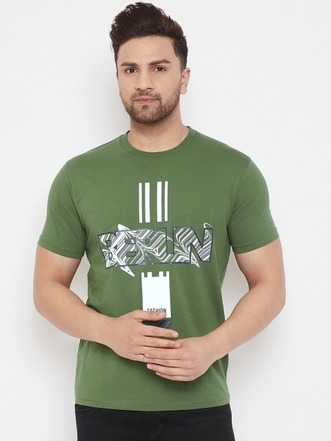 

98 Degree North Men Green Printed Round Neck T-shirt