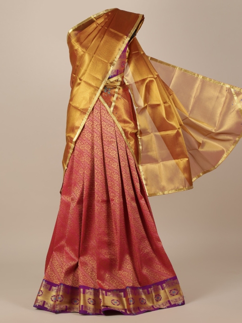 

Pothys Gold-Toned & Pink Tissue Woven Design Traditional Half Saree