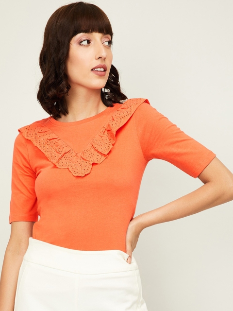 

CODE by Lifestyle Orange Solid Batwing Sleeves Layered Regular Top