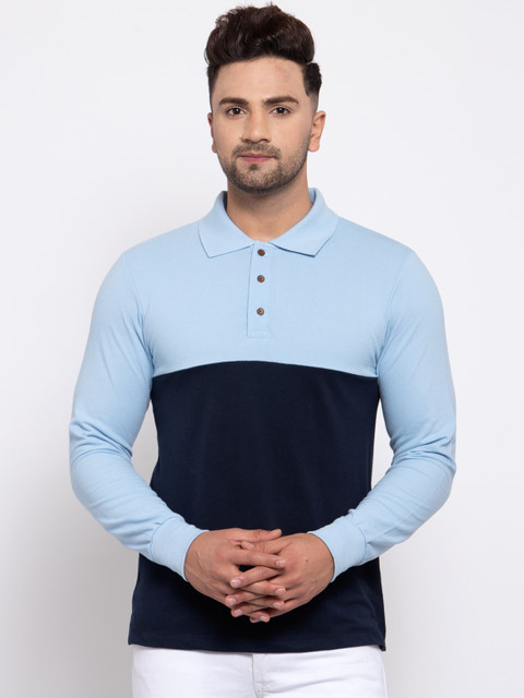 

Kalt Men Blue Colourblocked Polo Collar T-shirt