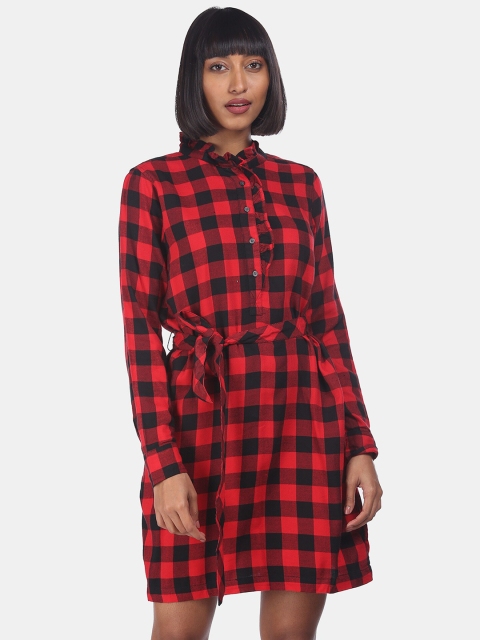 

GAP Women Red Checked Shirt Dress