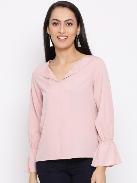 

ALL WAYS YOU Pink Solid Flared Sleeves Georgette Regular Top