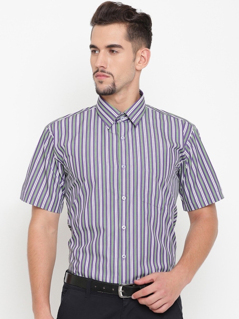 

Hancock Men Blue Slim Fit Striped Casual Shirt